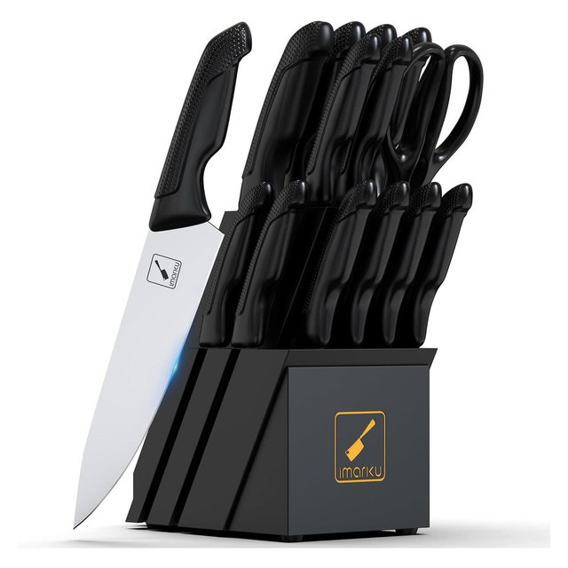 imarku 14PCS Japanese High Carbon Stainless Steel Knife Set Features a Built-in Sharpener, Dishwasher-Safe Design, Kitchen Essentials