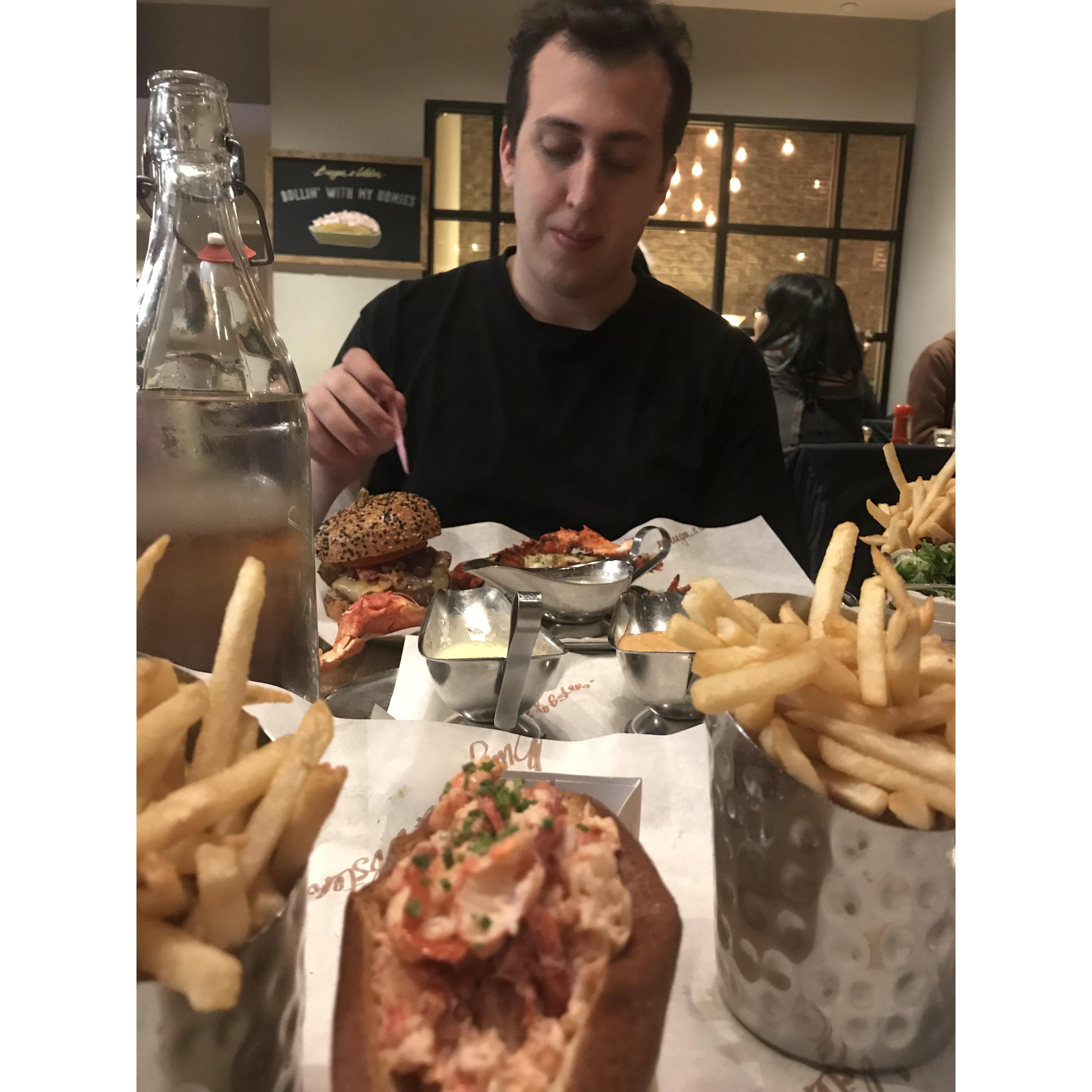 A young Matt -- one of our first visits to what would become a regular "special" spot for us. Burger & Lobster off of  5th ave.