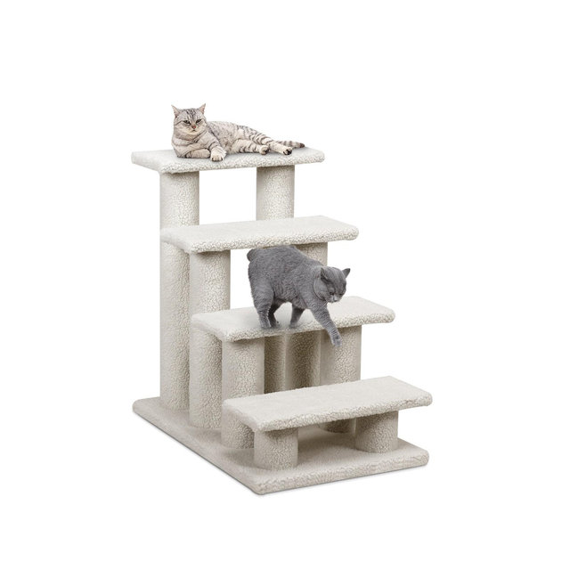 Costway 24''4-Step Pet Stairs Carpeted Ladder Ramp 8 Scratching Post Cat Tree Climber