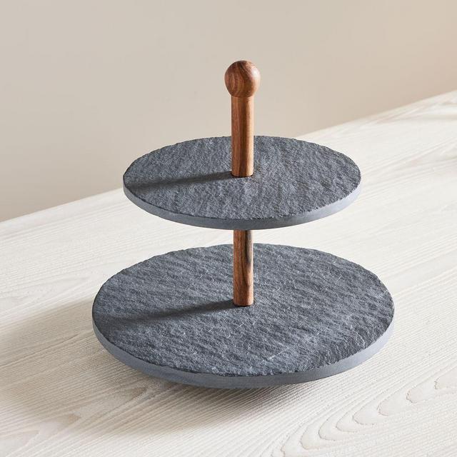 Slate Preston Serveware, Cake Stand, Slate, Acacia, Each