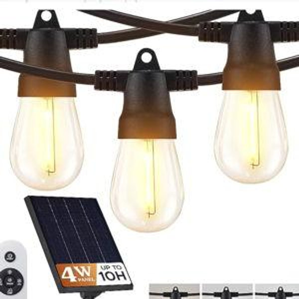 Brightech 27-ft Solar Classic Black Outdoor String Light with 12 White -Light LED Edison Bulbs and with Remote Bluetooth and Wi-Fi Compatibility