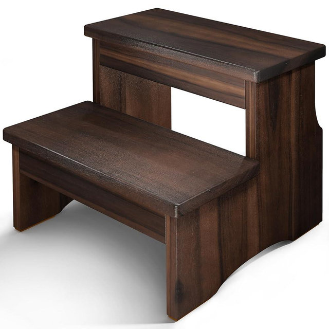 FANATU Wooden Two Step Stool, Heavy Duty 2-Step Ladder for Adults & Kids, Supports up to 450lbs for Kitchen, Bathroom or Bedside Use (Walnut Finish)
