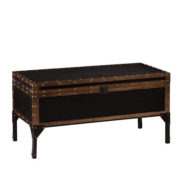 Southern Enterprises Drifton Travel Storage Trunk Cocktail Table, Antique Black Finish with Dark Bronze Accents
