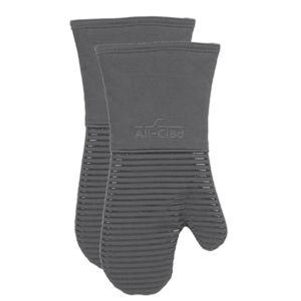 All-Clad Silicone Oven Mitts: Heat Resistant up to 500 Degrees - 100% Cotton & Silicone, 14"x7" Oven Mitt for Kitchen and Barbeque, 2-Pack, Pewter