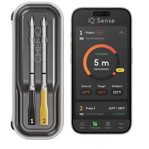 iQ Sense by CHEF iQ Smart Wireless Meat Thermometer, WiFi Unlimited Range, 5 Sensors, 2 Ultra-Thin Probes - 2025 Gen 3 - Dark Smoke