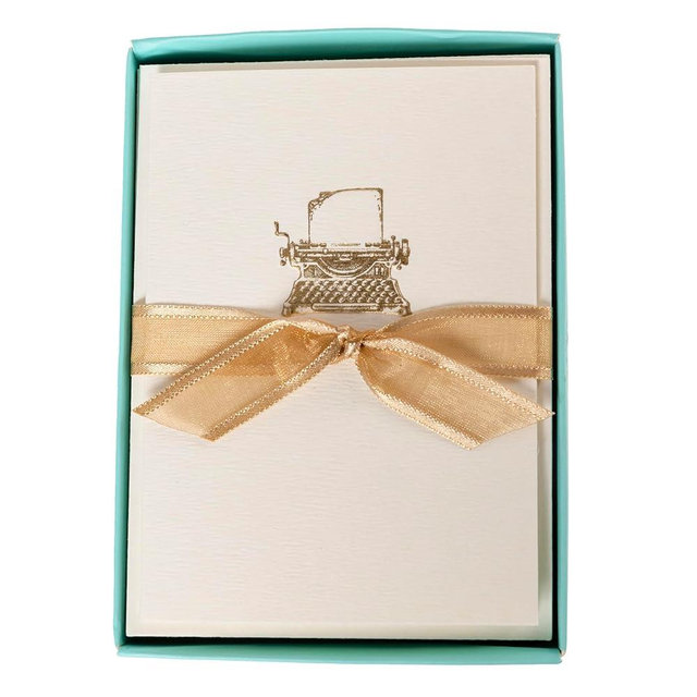 Graphique Typewriter Cards, Pack of 10 Cards with Envelopes, All Occasion Greetings, Blank Inside, Gold Foil Embossing, La Petite Press Collection Boxed Set, 3.25" x 4.75"