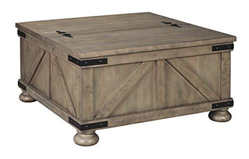 Signature Design by Ashley - Aldwin Farmhouse Storage Coffee Table, Brown Pine Wood