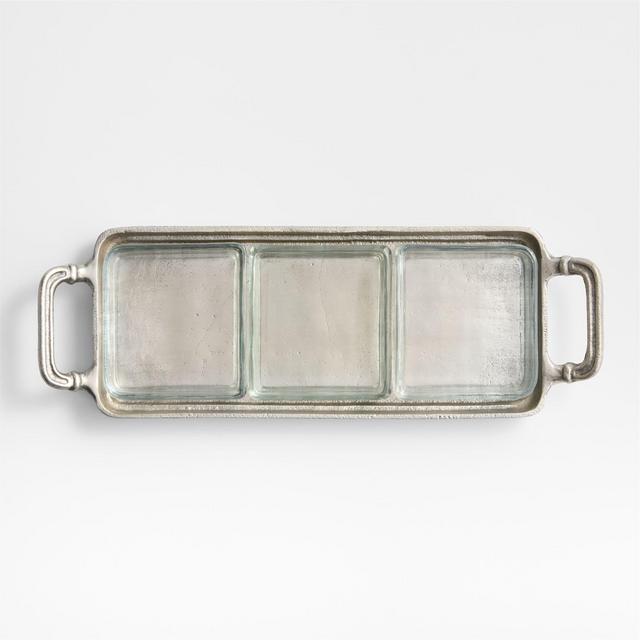 Argento Antique Metal Rectangular Tray with Divided Glass Bowls