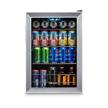 NewAir AB-850 Beverage Cooler and Refrigerator, Small Mini Fridge with Glass Door, Perfect for Soda Beer or Wine, 90-Can Capacity, Stainless Steel