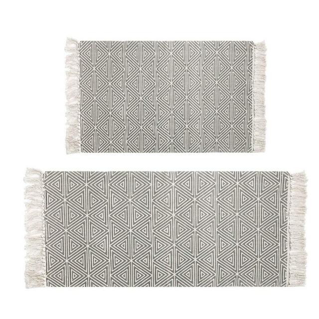 HEBE Cotton Area Rugs Set with Tassels 2 Pack Printed Hand Woven Washable Rug/Mat Entryway for Bedroom, Kitchen, Laundry Room Washable 2'x3'+2'x4.2'