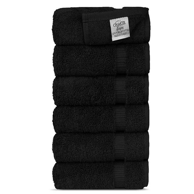 Chakir Turkish Linens Hotel & Spa Quality, Highly Absorbent 100% Cotton Turkish Towel Set (Hand Towel - Set of 6, Black)