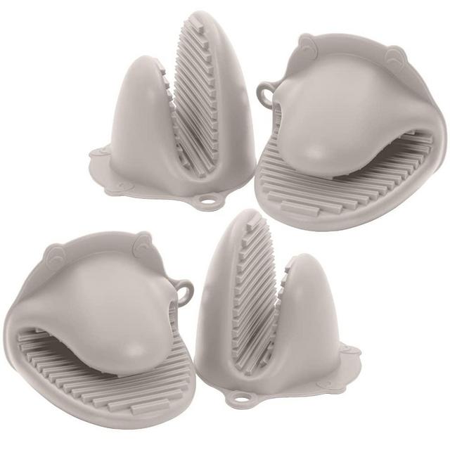 Gorilla Grip Mini Flexible Silicone Oven Potholder Mitts, 2 Pairs, Heat and Slip Resistant Kitchen Pinch Grips for Fingertips, Easy Clean and Storage, Cooking and Baking Mitt Pot Holder Gloves, Almond