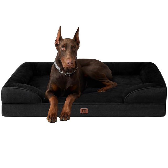 EHEYCIGA Orthopedic XL Dog Beds, Waterproof Memory Foam Dog Bed for Extra Large Dogs, Non-Slip Bottom and Egg-Crate Foam Big Pet Couch Bed with Washable Removable Cover, Black