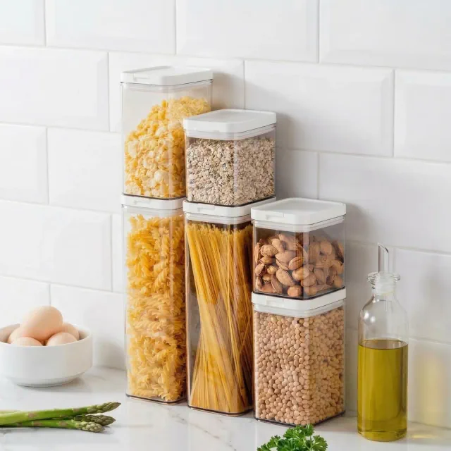 Airtight Food Storage Containers Set, Double Lid Seal Pantry Organization Canisters, BPA Free Kitchen Storage for Cereal, Stackable Clear Containers