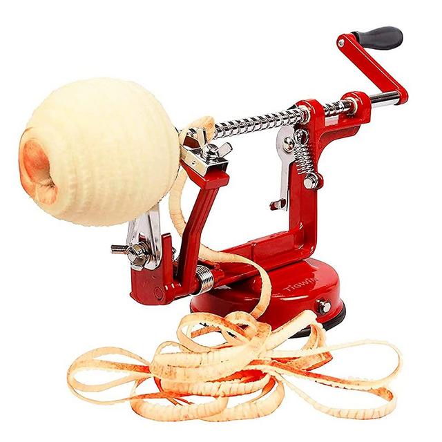 Apple Peeler Corer, Long lasting Chrome Cast Magnesium Alloy Apple Peeler Slicer Corer with Stainless Steel Blades and Powerful Suction Base for Apples and Potato(Red)
