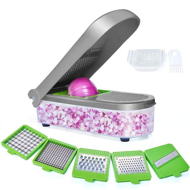 LHS Vegetable Chopper, Pro Onion Chopper Slicer Dicer Cutter - Cheese & Veggie Chopper - Food Chopper Dicer with 5 Blades (Gray）