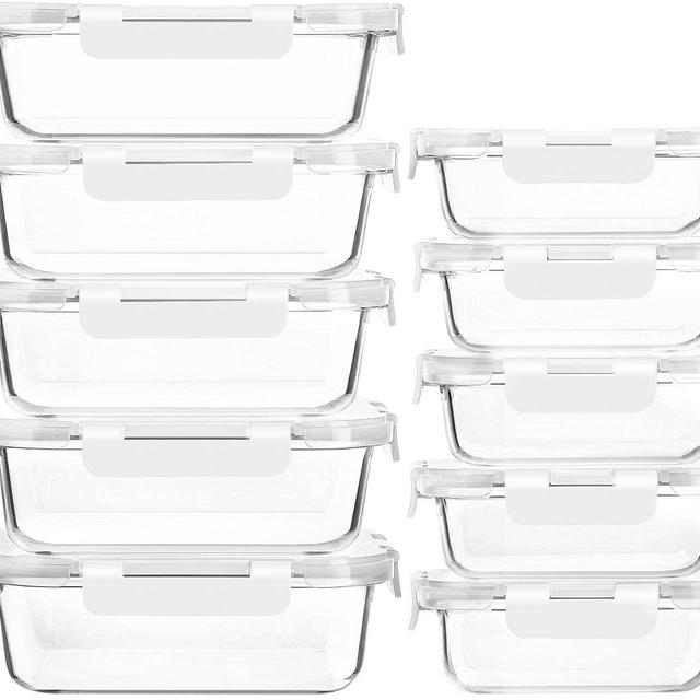 [10-Pack]Glass Meal Prep Containers with Lids-MCIRCO Glass Food Storage Containers with Lifetime Lasting Snap Locking Lids, Airtight Lunch Containers, Microwave, Oven, Freezer and Dishwasher, White