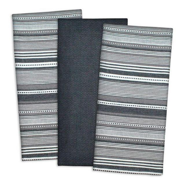 Design Imports 3-Pack Urban Stripe Kitchen Towels in Black