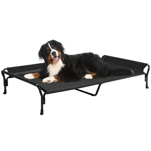 Veehoo Cooling Elevated Dog Bed, Guardrail Raised Pet Cot, Indoor & Outdoor XXL Pet Bed with Washable & Breathable Teslin Mesh, Non-Slip Feet, Dog Couch Bed, 62.5" x 37", Black