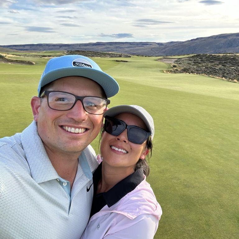 Marcie's first time on a real golf course at Gamble Sands in the Columbia River Valley.