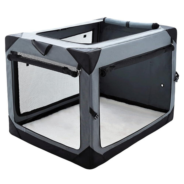 Pettycare 42 Inch Collapsible Dog Crate for Large Dogs, 4-Door Foldable Soft Dog Kennel with Chew Proof Mesh Windows, Indoor & Outdoor Travel Dog Crate, Soft Side Dog Crate