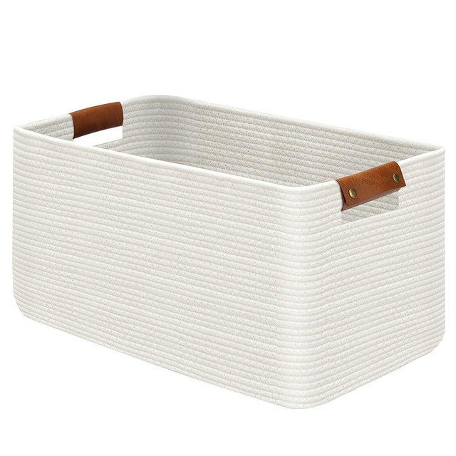 Goodheim Large Collapsible Laundry Basket, Clothes Hamper for Blanket, Toy, Towels, Woven Baskets for Storage, Nursery Home Decor Living room 21.6" x 15" x 11.8" White