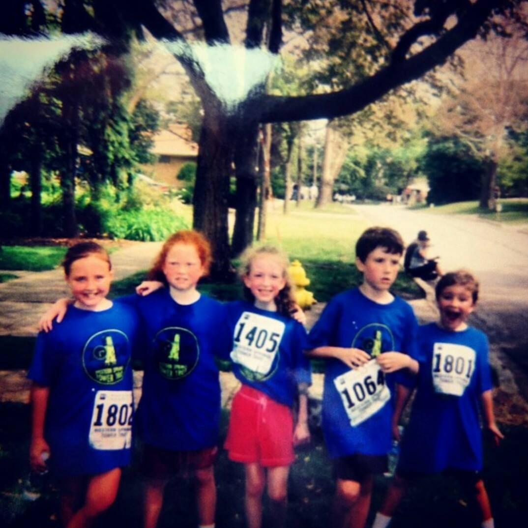 Claire and her cousins after a 5k - Gillian, Olivia, Claire, James, and Kieran