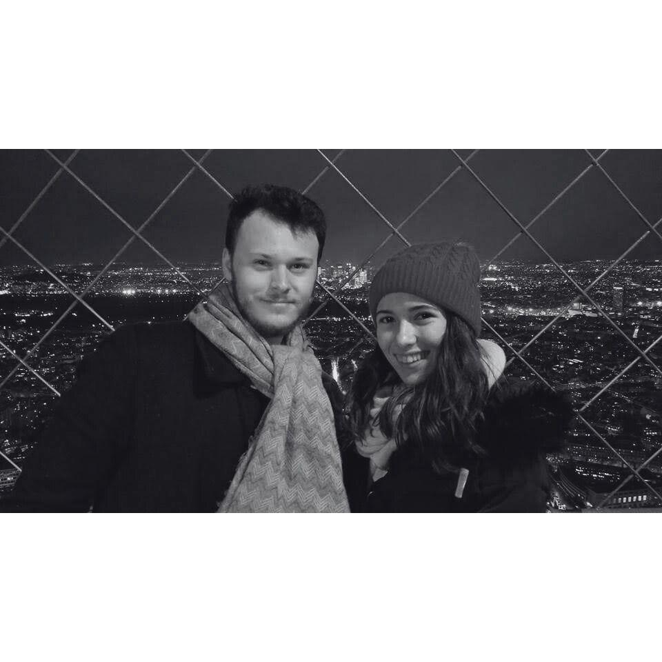 The top of the Eiffel Tower in France! A (very intoxicated) stranger approached us and asked if he could take our picture. It took him a few tries to get the photo, but we think he did a great job!