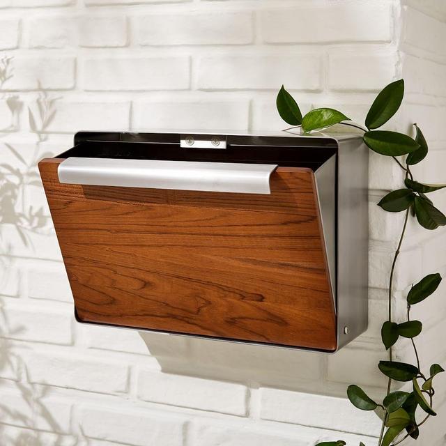 Modern Metal Mailbox - Steel & Teak - Black Finish
