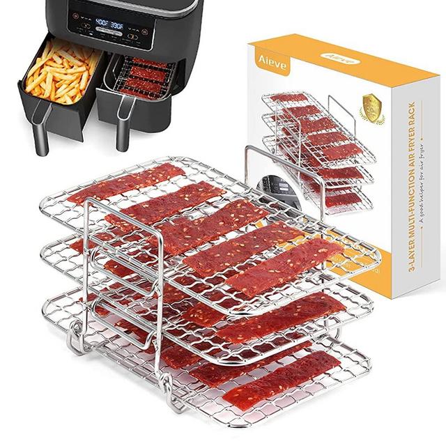 AIEVE Air Fryer Rack for Ninja Dual Air Fryer, 304 Stainless Steel Multi-Layer Dehydrator Rack Toast Rack Air Fryer Accessories Compatible with Ninja DZ201 Air Fryer Ninja DZ401 XL Air Fryer