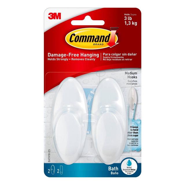 Command Medium Sized Bath Hooks (2 Hooks 2 Strips)Frosted