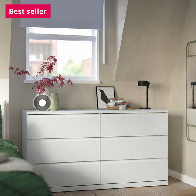 STORKLINTA 6-drawer dresser - white/anchor/unlock function 55 1/8x18 7/8x29 1/2 "