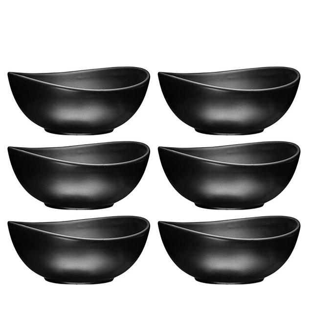 Bruntmor Ceramic Salad, Cereal And Pasta Bowls Set Of 6, Shallow Dinner Bowls That Are Oven, Microwave Oven And Dishwasher Safe, Chip And Scratch Resistant, Matte Black, 28 oz