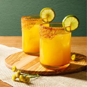 Sayulita Spring 4 Piece Hand Made 16 OZ Amber Colored Glass Double Old Fashioned Set w/Four Coasters