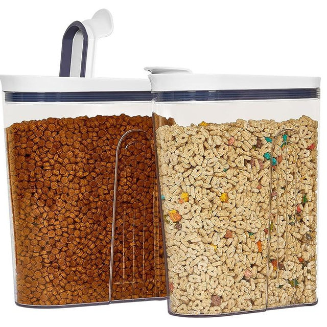 Felli Cereal Container Storage Airtight Holds 32 oz Family Size Breakfast Box with Flip Top Lid, Stackable Acrylic Dry Food Dispenser, Protein Granola Oats Grains, Crunch Keeper (Large 4.1Qt - 2pk)