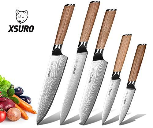 Professional Kitchen Knife Set | 67 layer Damascus Steel High Carbon Chef knives with Zebra Wood Handle | 5 Piece Knife Set