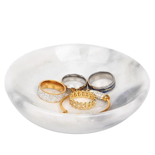 Decorative Bowl Ring Dish Marble Tray, Jewelry Dish Ring Trinket Holder Key Catchall Bowls, Marble Vanity Tray for Display Home Decor Wedding Gift