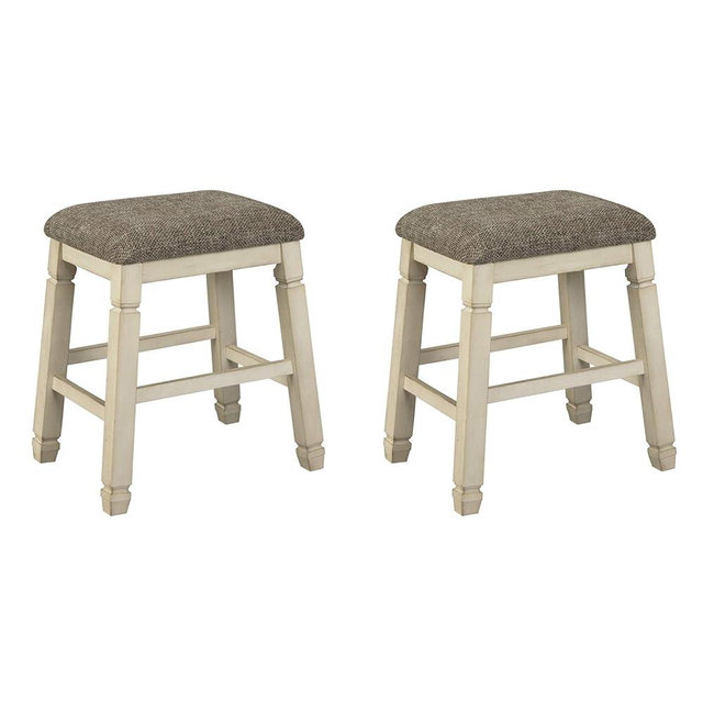 Signature Design by Ashley Bolanburg Farmhouse 24" Counter Height Upholstered Barstool, 2 Count, Whitewash