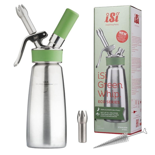 iSi North America Eco Series Whip - 1 Quart Stainless Steel Cream Whipper, Professional-Grade, Climate Neutral, Durable & Easy to Clean, for Fresh Whipped Cream, Dessert & Coffee Topping
