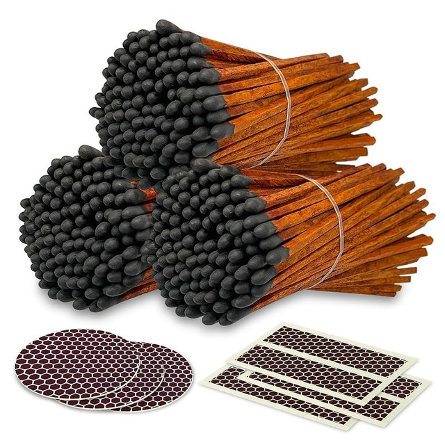 4" Espresso Matches + Striker Stickers Included | 300 Brown Stick Black Tip Decorative Safety Matches | Premium Long Matchsticks | Gifts, Home Decor, & Candle Accessories by Thankful Greetings