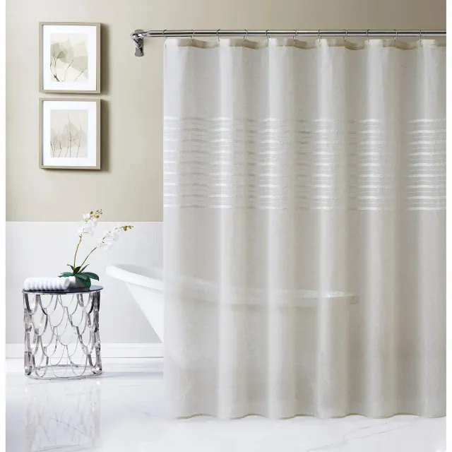 Dainty Home Daniella Linen Textured Striped 3d Chenille Tufted Shower Curtain - Linen