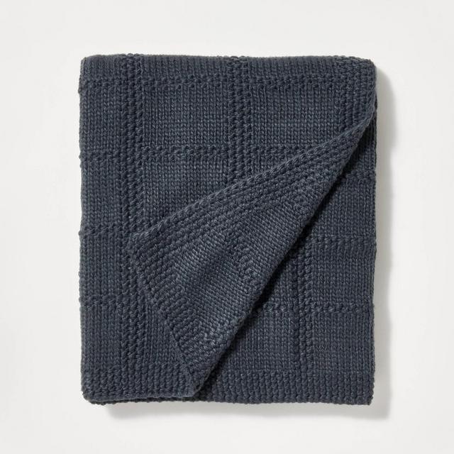 Grid Knit Throw Blanket Navy Blue - Threshold™ designed with Studio McGee