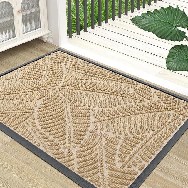 Colorxy Waterproof Doormat, Sturdy Natural Rubber Front Indoor Mat, Non Slip Low Profile Indoor Outdoor Door Mat, Stain and Fade Resistant Floor Mat, Easy Clean Patio Entrance Mat, 30''x17'', Beige