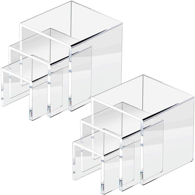 NIUBEE 2Set Acrylic Risers Display for Funko POP Figures,Clear Cake Stands for Candy Dessert Table Decorations-5"x6"x7"