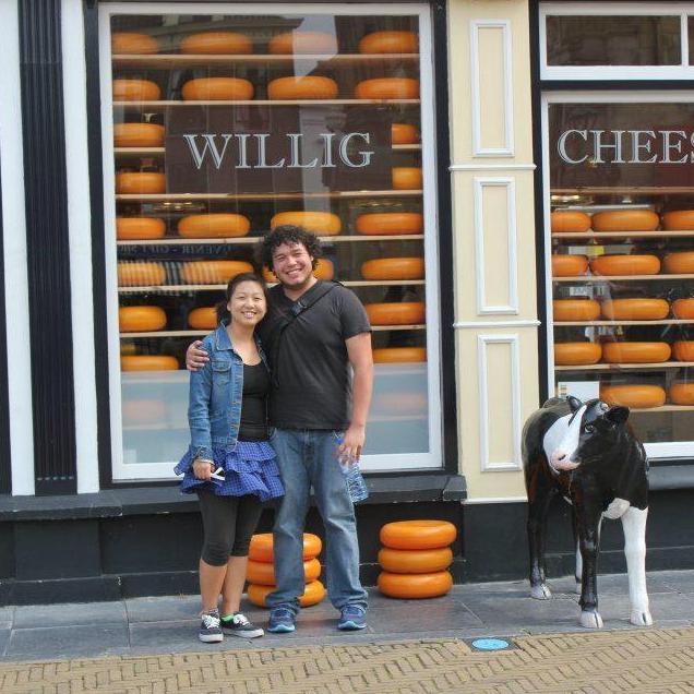 Say "Dutch cheese". In Delft, Netherlands