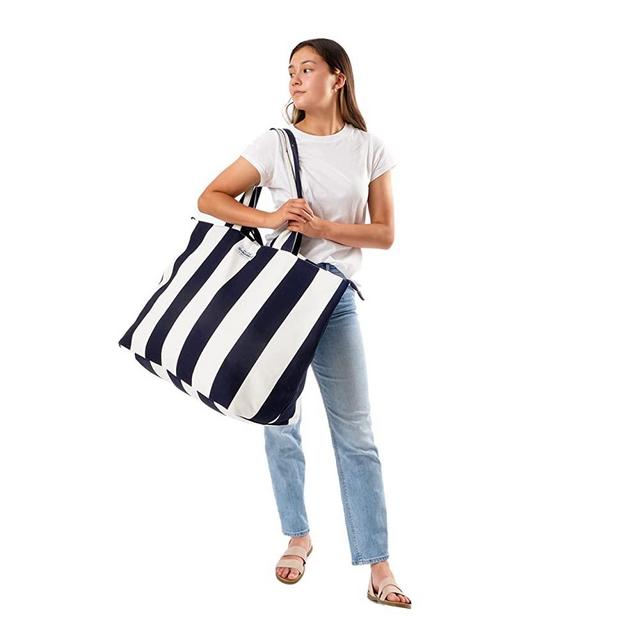 Foundry by Fit + Fresh, All The Things Tote Bag, Luggage, Travel Duffle Bag, Weekender Bags for women, and Beach Bag, Navy Stripe