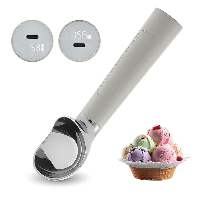 FrostJoy Heated Ice Cream Scoop, USB Rechargeable Electric Scooper with LED Display, Heats to 158°F for Hard Ice Cream, Easy for Seniors & Kids, IP67 Waterproof – Grey