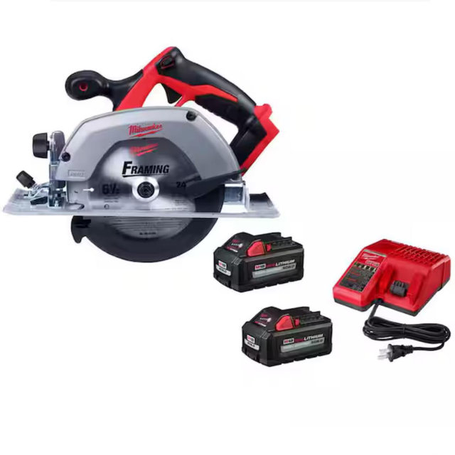 Milwaukee M18 18V Lith-Ion Cordless 6-1/2 in. Circular Saw w/ (2) Battery & Charger Kit 2630-20-48-59-1862S