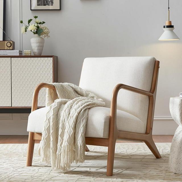 SILKIR Living Room Accent Arms Bedroom,Office,Apartment, Reading Chair, Single, Linen Fabric White 2