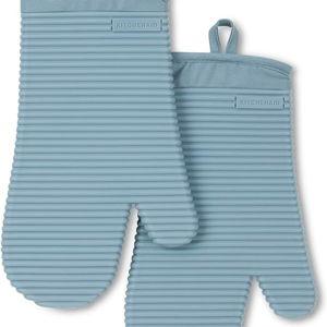 KitchenAid Ribbed Soft Silicone Oven Mitt 2-Pack Set, Fog Blue, 7.5"x13"